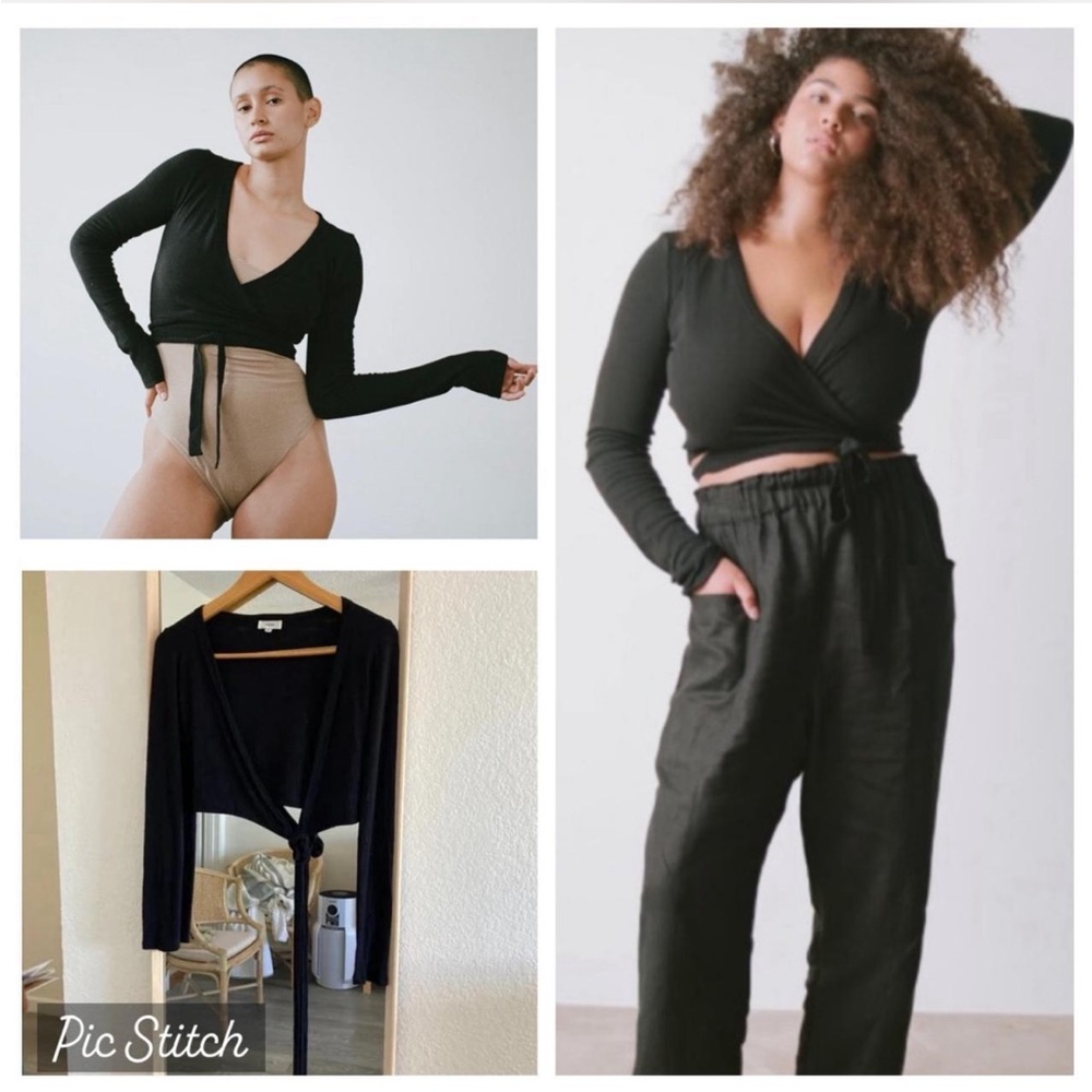 Ozma Black long sleeve dance wrap silk noil jersey top